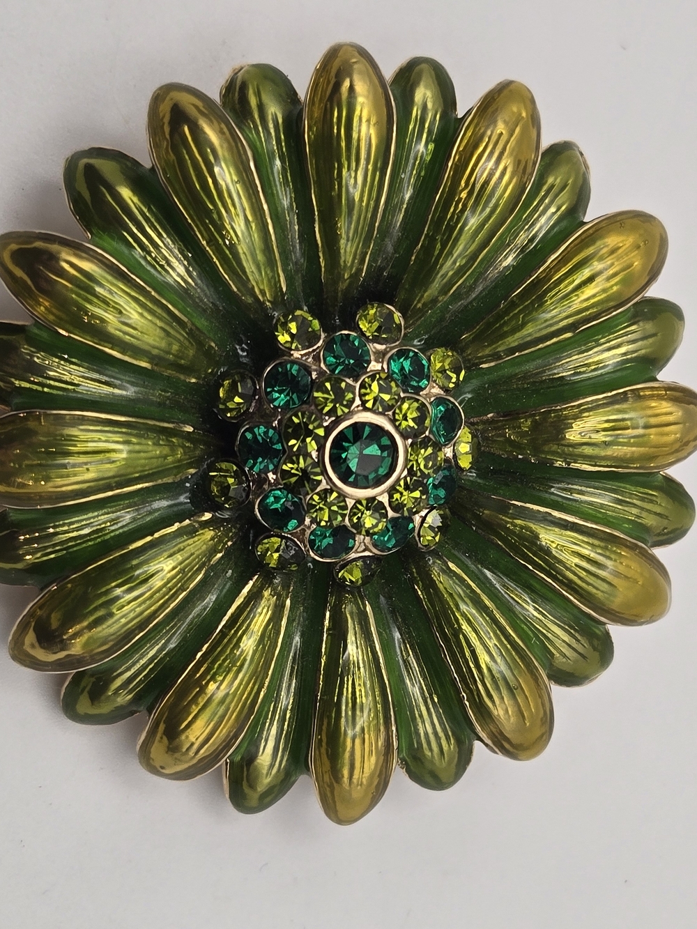 Monet Green and Yellow Crystal Flower Brooch